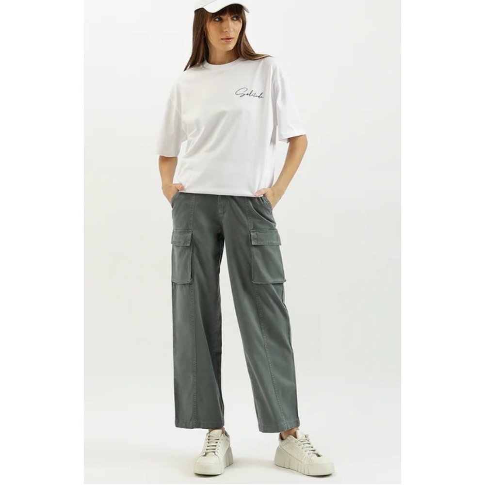 Benetton Cargo Pants Olive Green Utility Straight Leg Cotton 42,‎ US 6